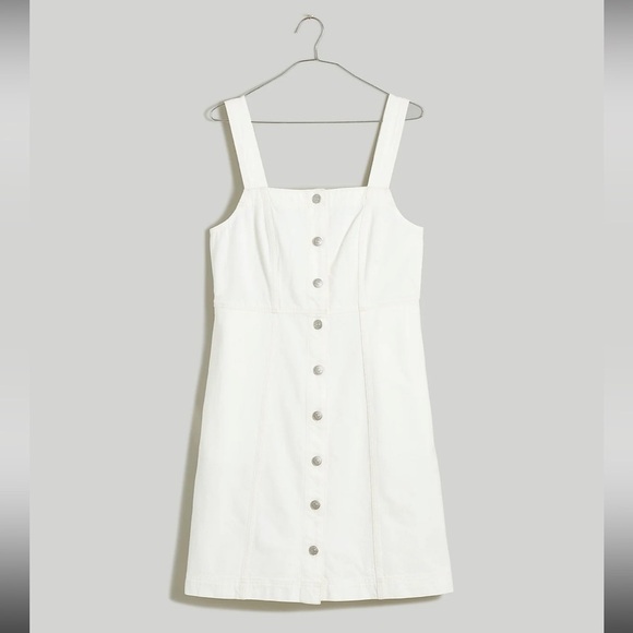 Madewell Denim Square-Neck Sleeveless Mini Dress in Tile White NL444 0 - Picture 3 of 4